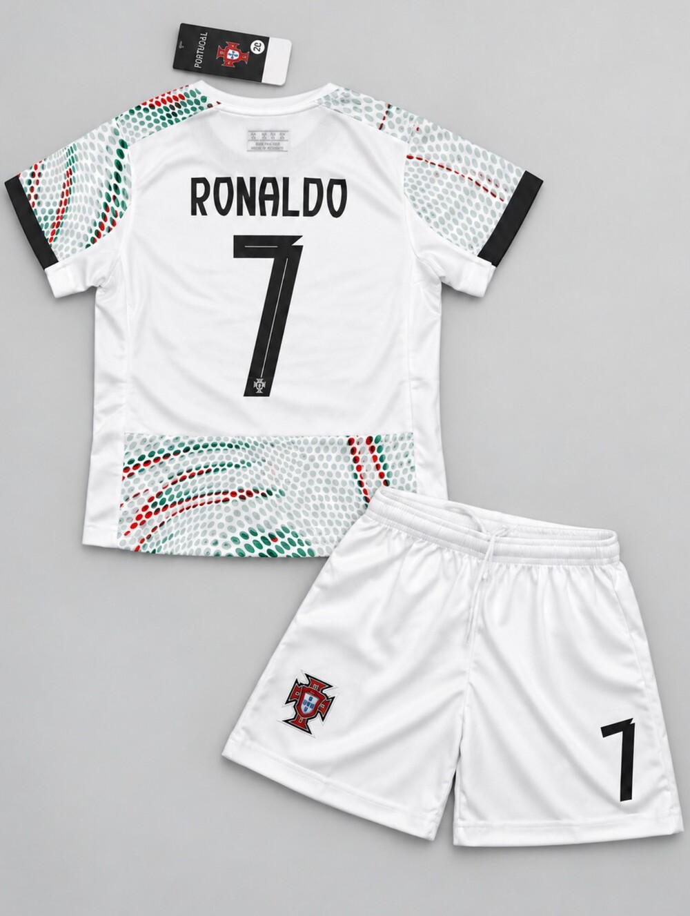 Kids Cristiano Ronaldo 7 Portugal White Soccer Jersey Shorts Set Youth Boys Girl